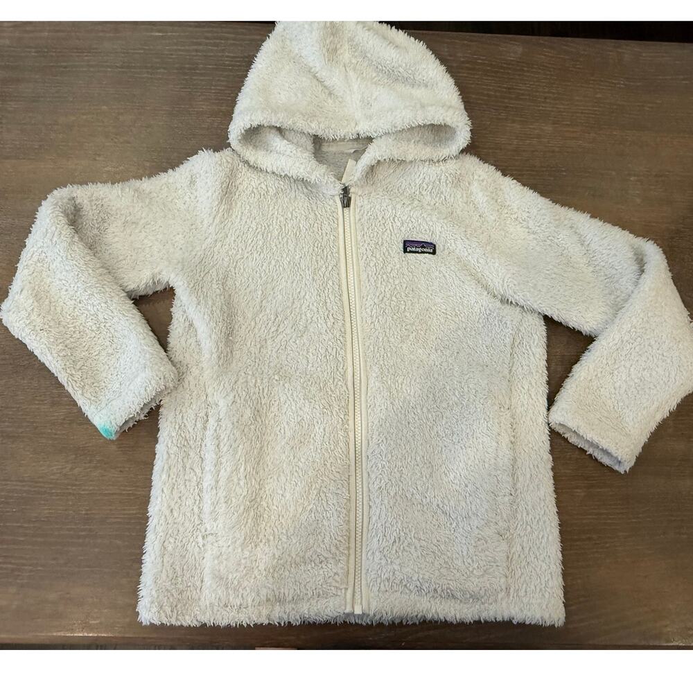 PATAGONIA Cream Fleece Full Zip Hoodie Jacket Top Kids M 10 **FLAW**